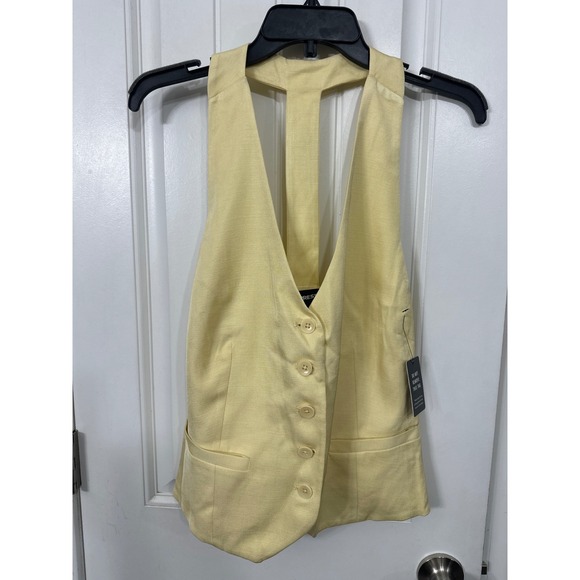 Express Jackets & Blazers - Express Women Yellow Linen Blend T-Back Halter Tailored Vest Waistcoat XL NEW